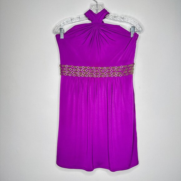 Laundry by Shelli Segal Purple Halter Dress with Embellished Waist‎ - Size 8 - Picture 1 of 7